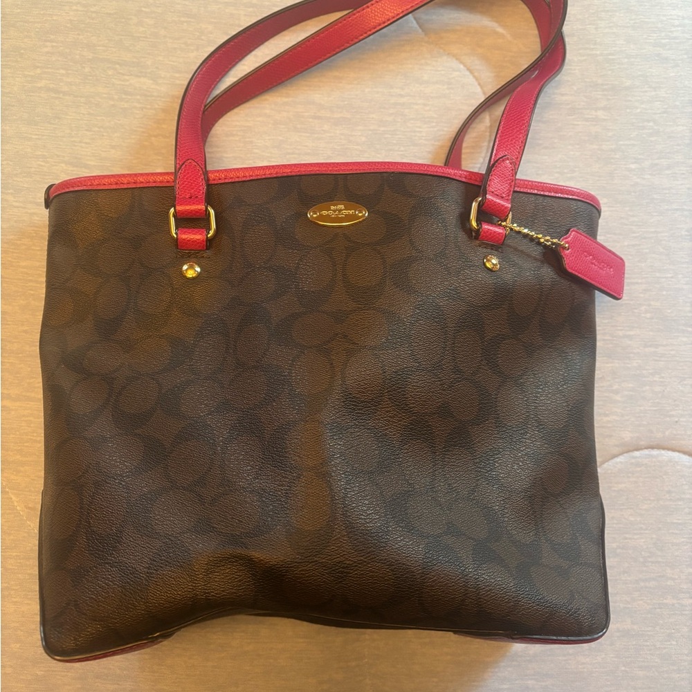 Coach Brown and Magenta Signature Tote